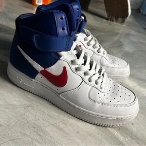 Nike Air Force 1 High-Top in White, Blue, and Red